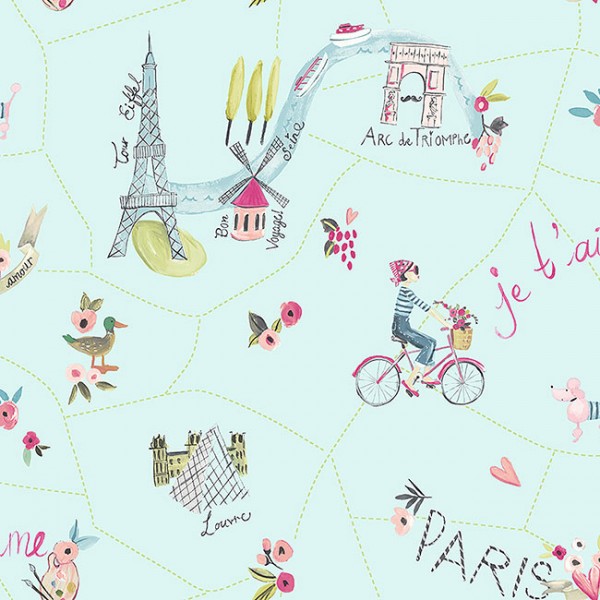 Kids wallpapers Paris with Love-294 | Architecture | Multicolor, Turquoise Kids wallpapers Paris with Love-294 | Architecture | Multicolor, Turquoise