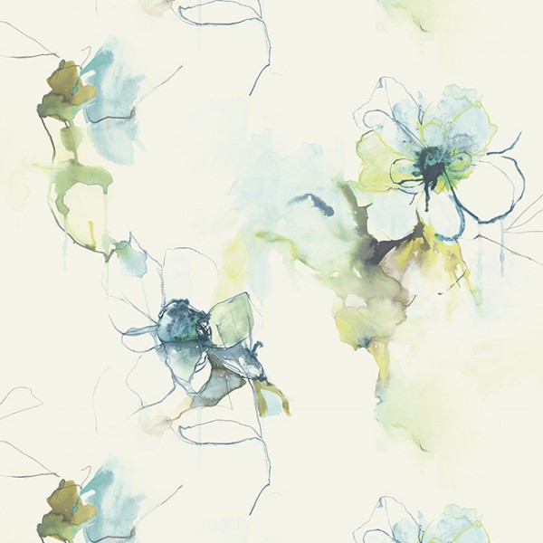 Tapeten Weiss Watercolor Florals-331871