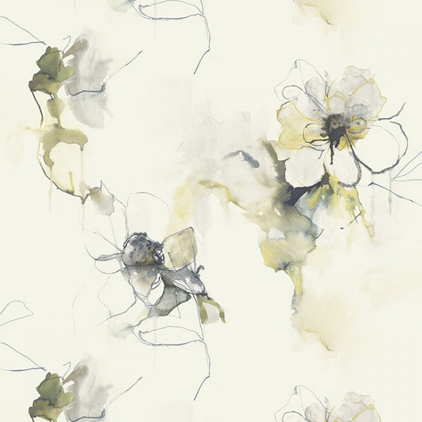 Tapeten Weiss Watercolor Florals-115009