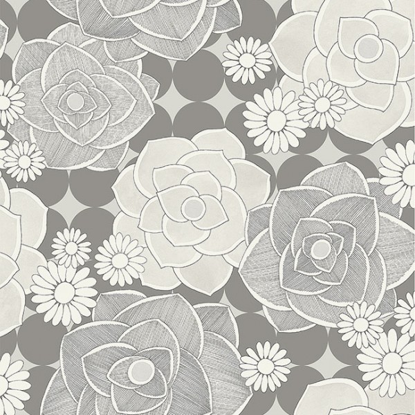 | Florale | Blumen Papier Grau, Tapeten Tapeten | Modern Flowers-136041 Silber