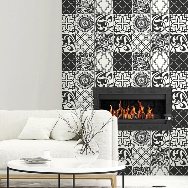 Peel and Stick Wallpaper Black White Tiles-122782