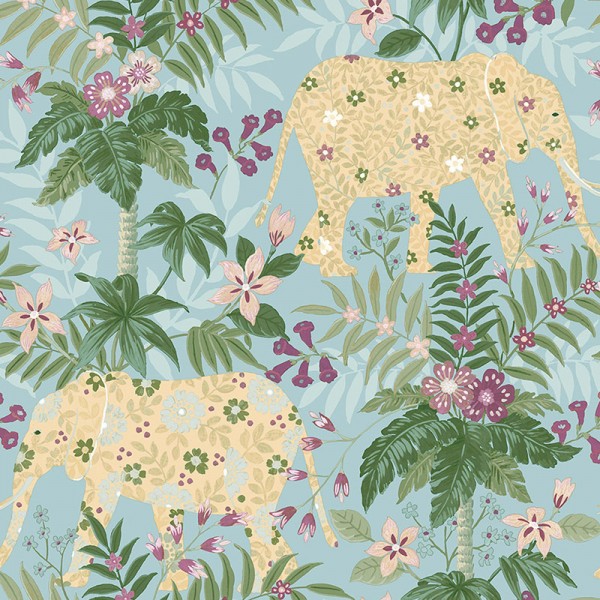 Floral wallpaper Indian Elephants-100421