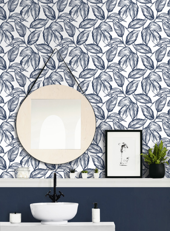 Peel and Stick Wallpaper Sketched Leaves-213785
